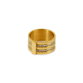 Anel com Pedras Brilhantes Grosso Banhado a Ouro 18K