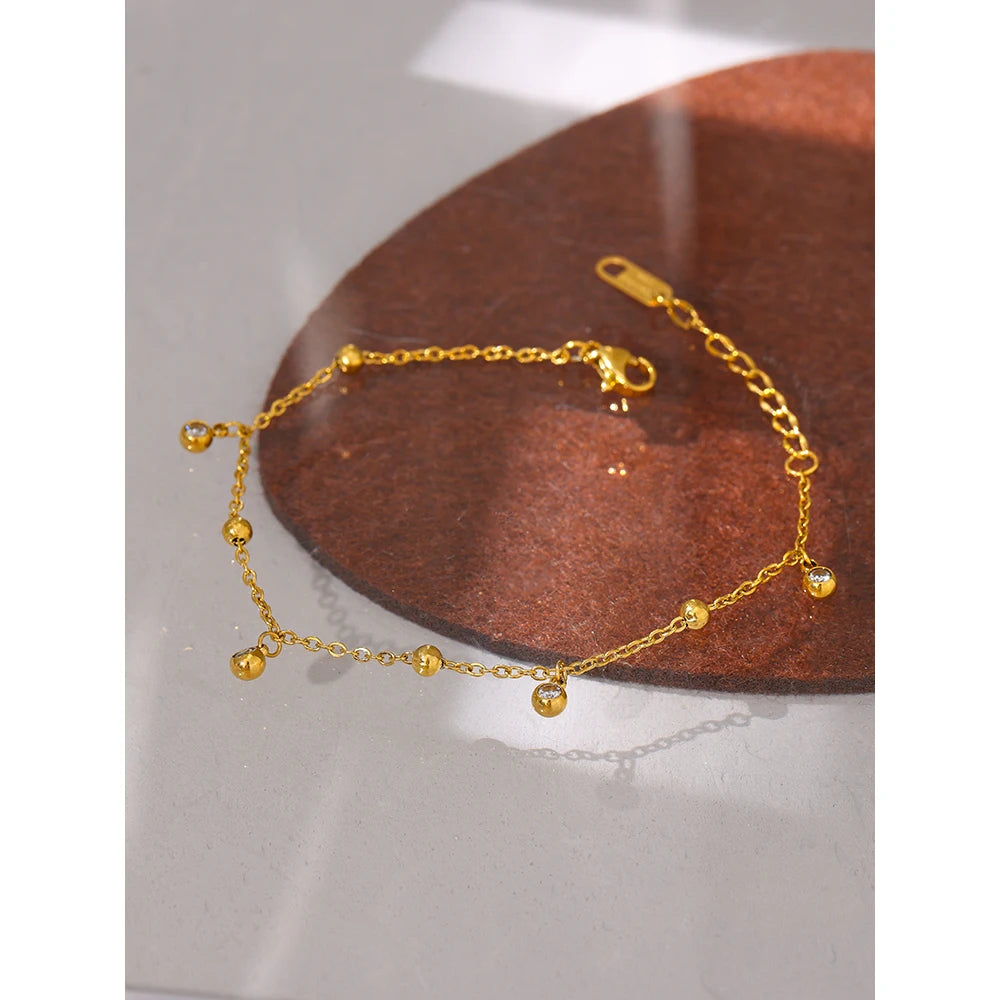 Pulseira Fina com Bolinhas Zircônias Banhado a Ouro 18K