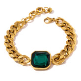 Pulseira Groumet com Esmeralda Banhado a Ouro 18K