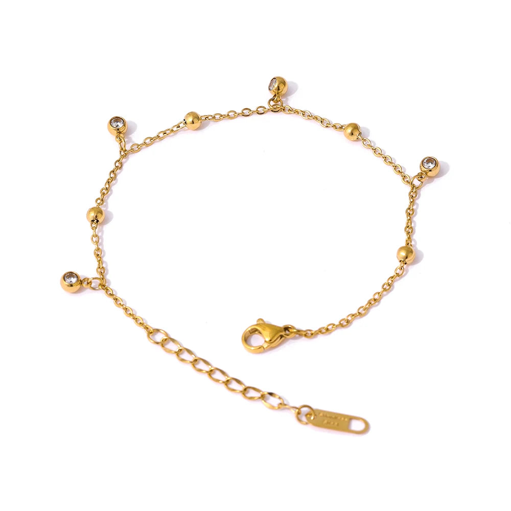 Pulseira Fina com Bolinhas Zircônias Banhado a Ouro 18K