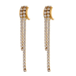 Brinco Borla Longa de Strass Ouro 18K