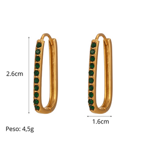 Brincos Argola de Zircônias Retangulares Banhado a Ouro 18K