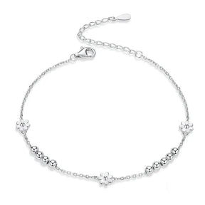 Pulseira Fina Bolinhas e Flores Prata 925
