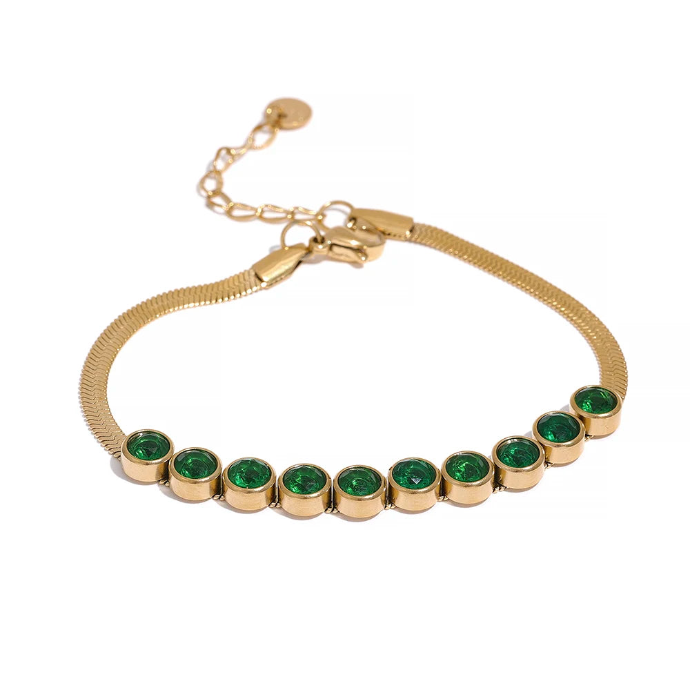 48868941529369Pulseira com Zircônias Cúbicas Verde a Ouro 18K