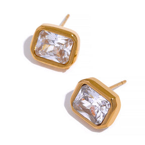 Brinco Retangular Feminino Zircônia Banhado a Ouro 18K