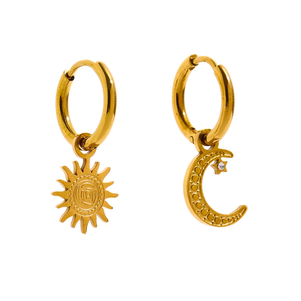 Brinco Argola Sol e Lua Banhado a Ouro 18K 