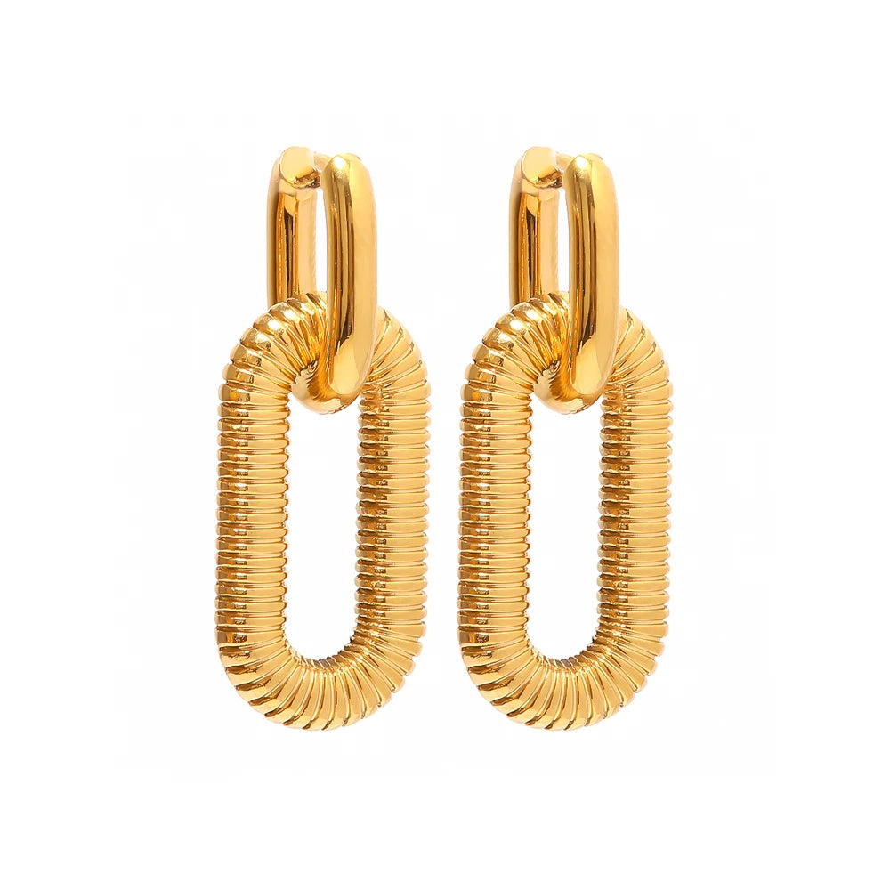 Brinco Dupla Argola Retangular a Ouro 18K