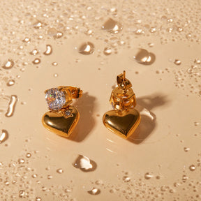 Brinco Ponto de Luz e Pingente Coração Banhado a Ouro 18K