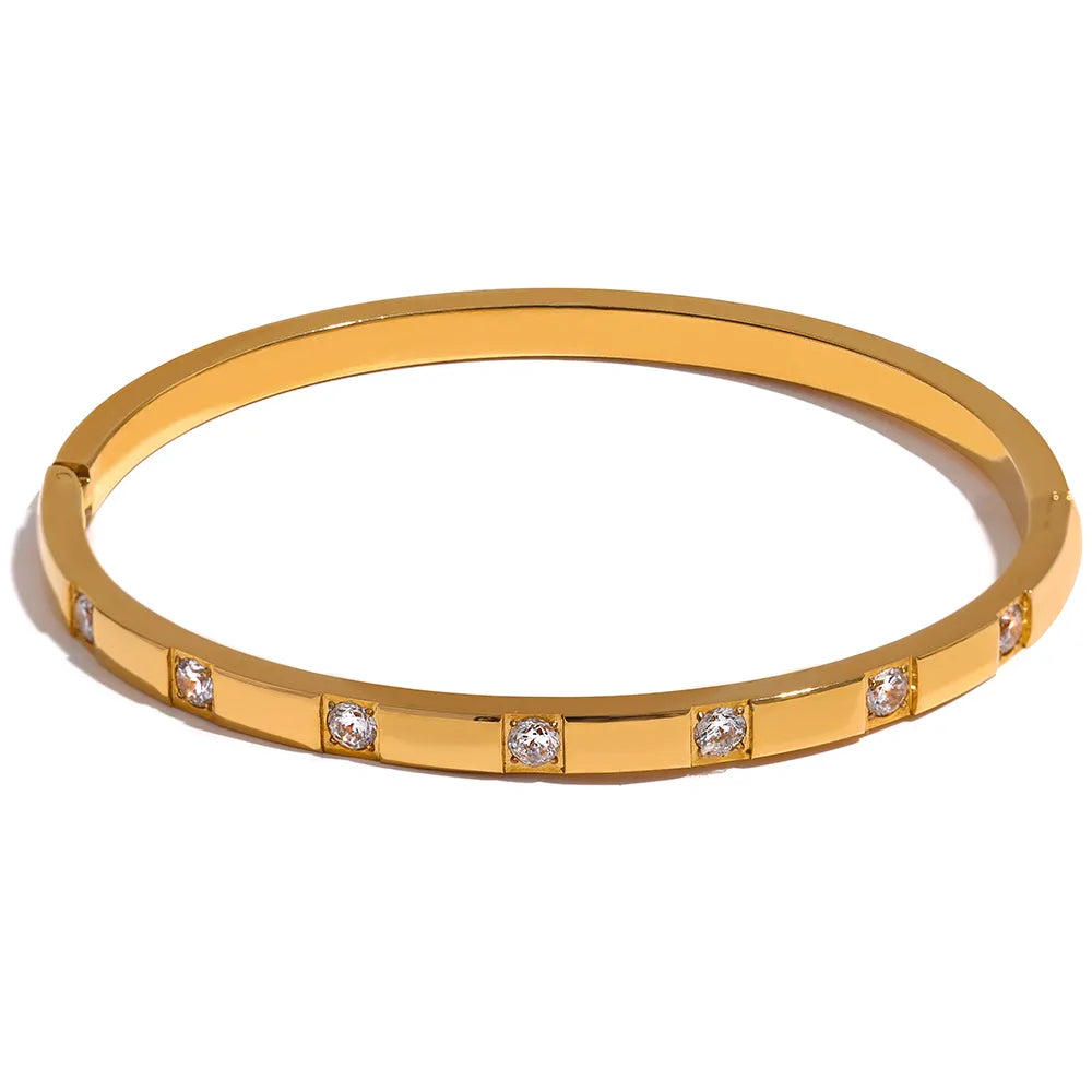 Pulseira Bracelete com Zircônia Cravejado Banhado a Ouro 18K