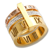 Anel Aro Triplo com Números Romanos Banhado a Ouro 18K