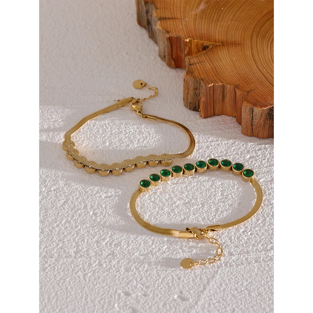 Pulseira com Zircônias Cúbicas Verde a Ouro 18K