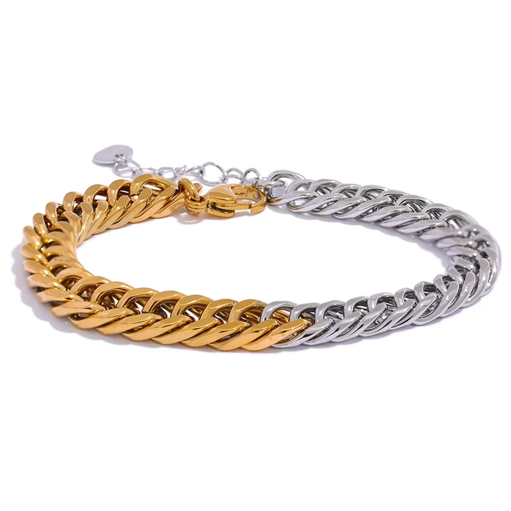 Pulseira Mix Prata e Dourado de Elos Groumet Banhado a Ouro 18K